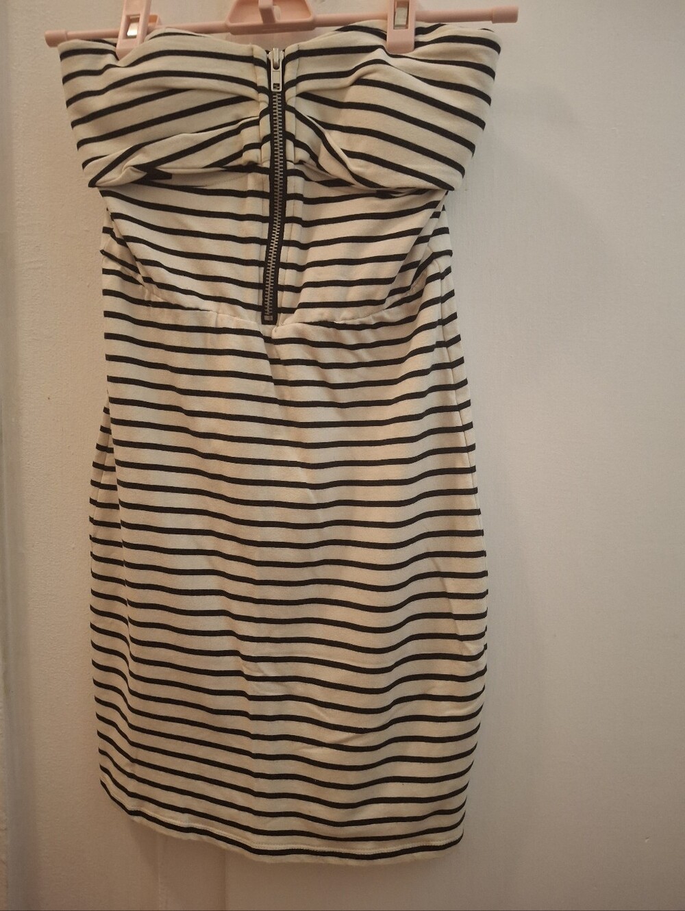 Striped Strapless Cream & Black Mini Dress